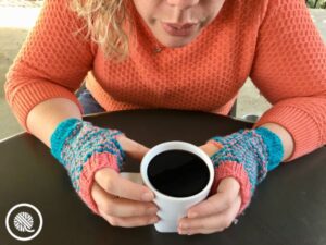 Chic Fingerless Mitts with coffee