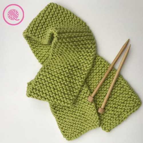 beginner knitting project basic garter scarf with needles
