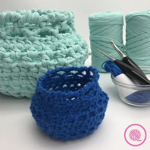 crochet a decorative accent basket small and large baskets with tools
